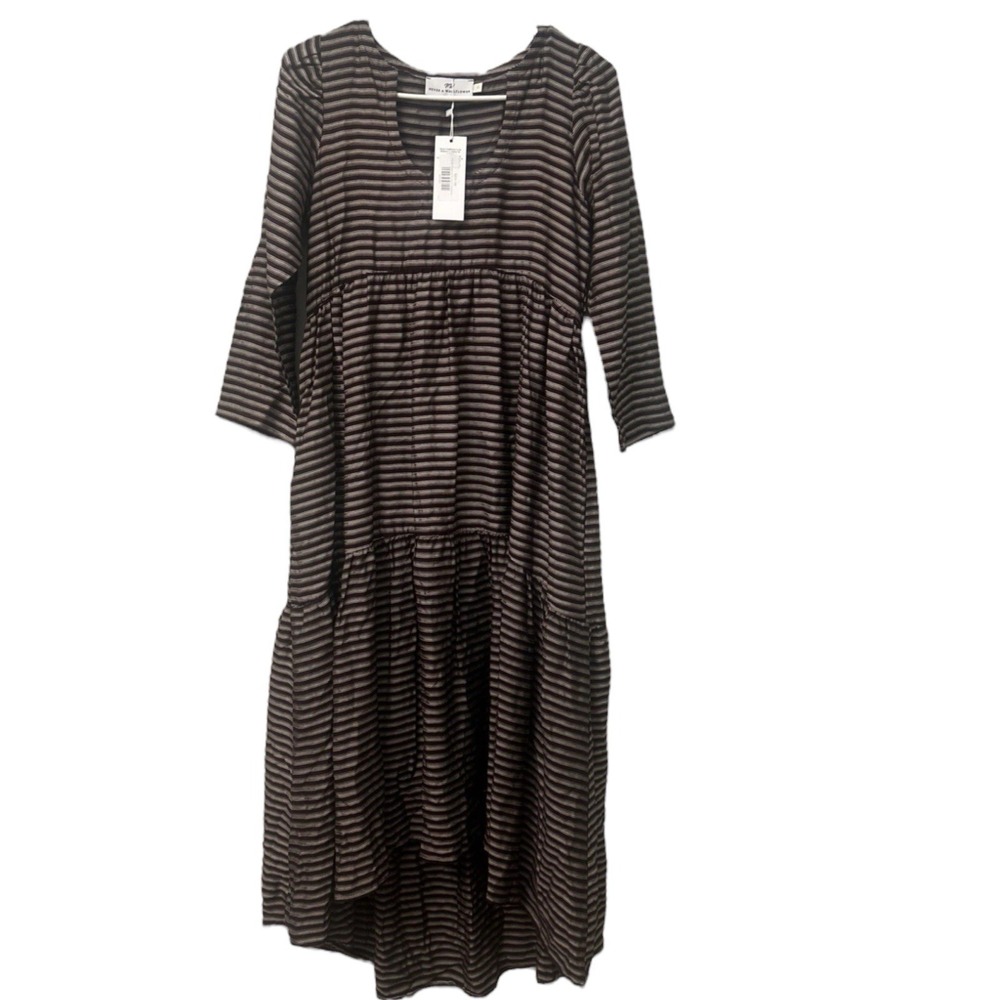 Never A Wallflower Horseshoe Dress‎ XS Burgundy White Striped Midi Cotton